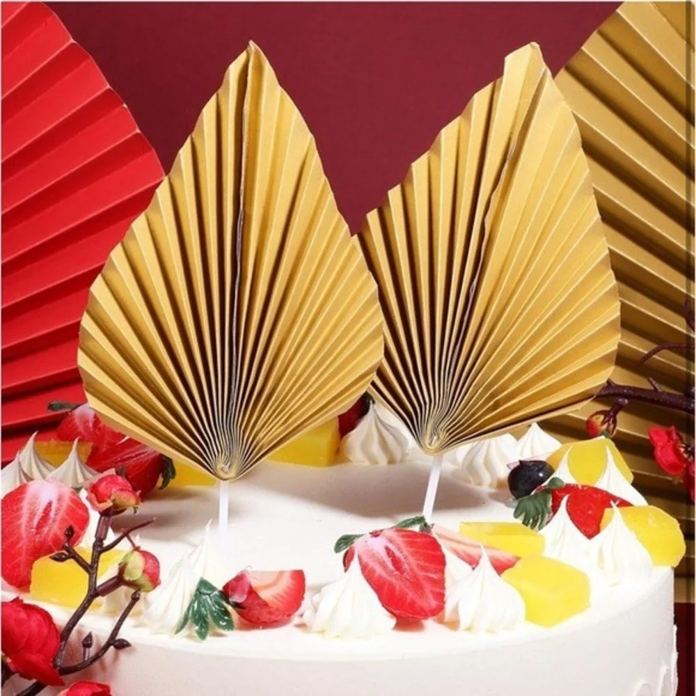 24pcs Leaves Cake Decorations Topper Paper Fan Cake Insert Decoration‎